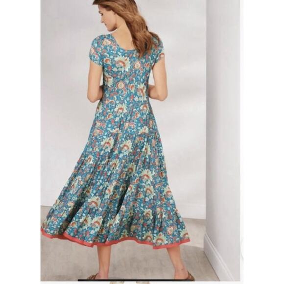 Soft Surroundings Sz XS Kara Floral Maxi Dress in Fiery Teal Blue Jacobean - Picture 2 of 13